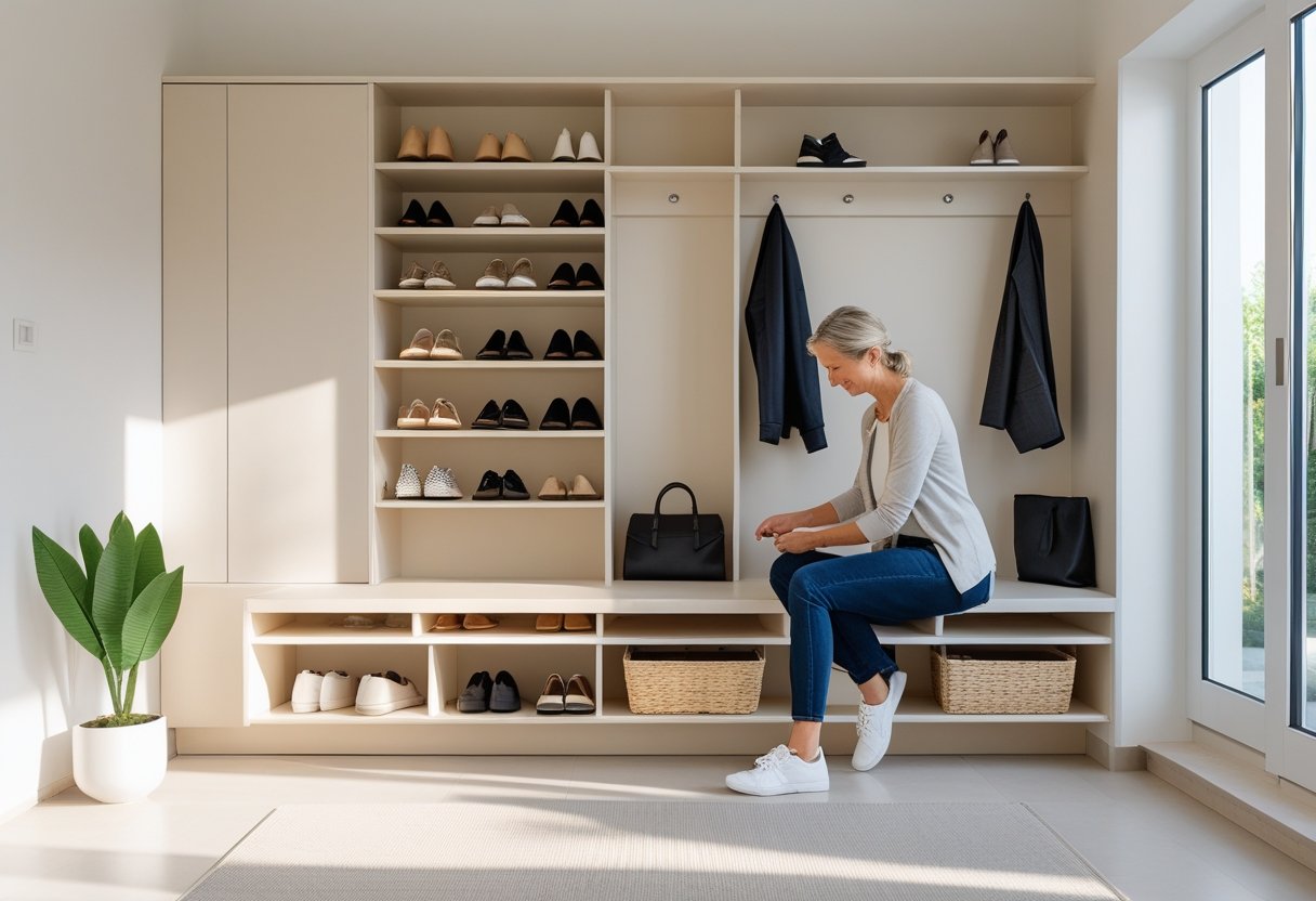 Praktiske løsninger til entreen skohylder og bænk med opbevaring